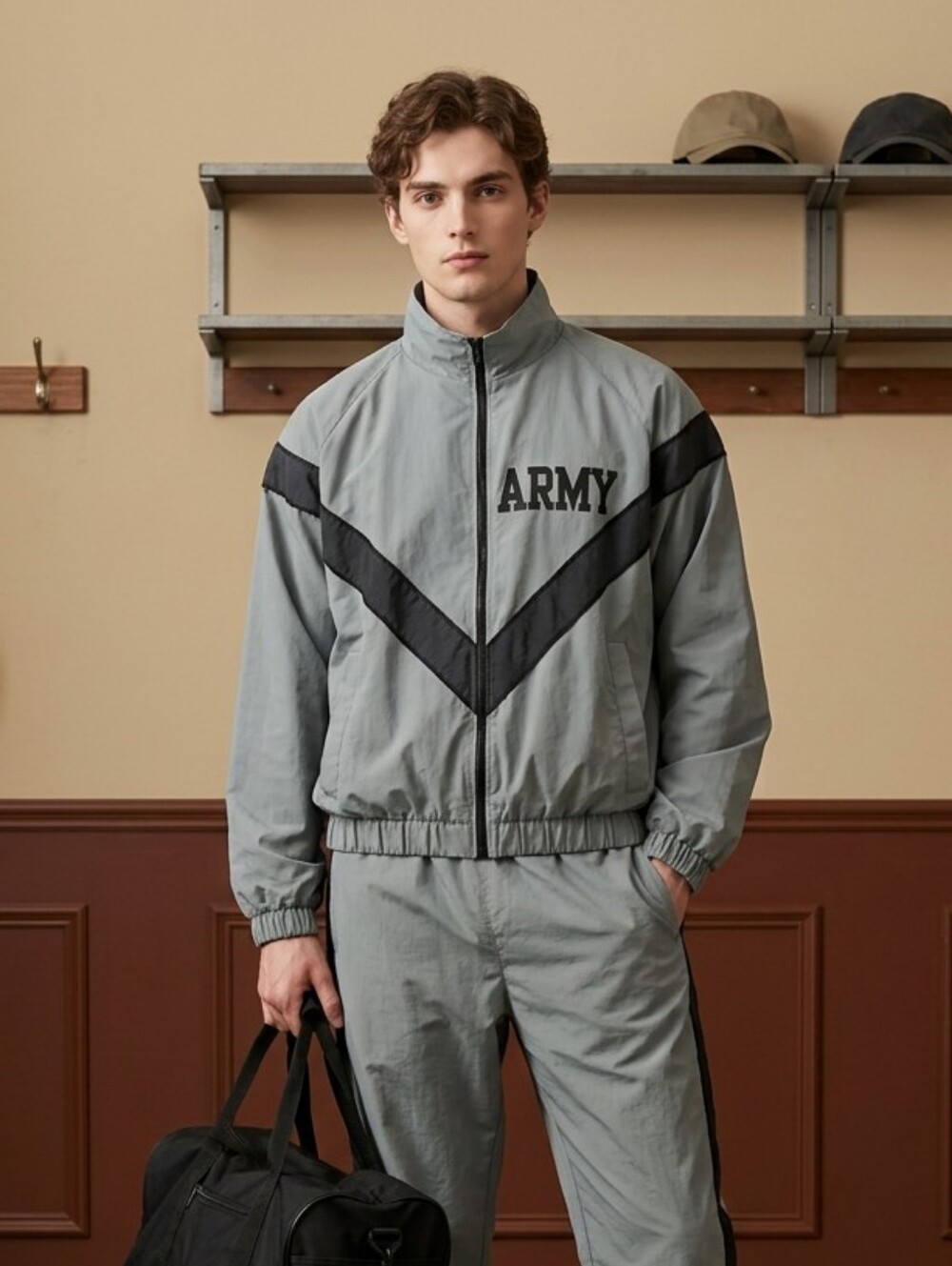 U.S. Army Grey & Black Windbreaker Jacket Size Small/Short